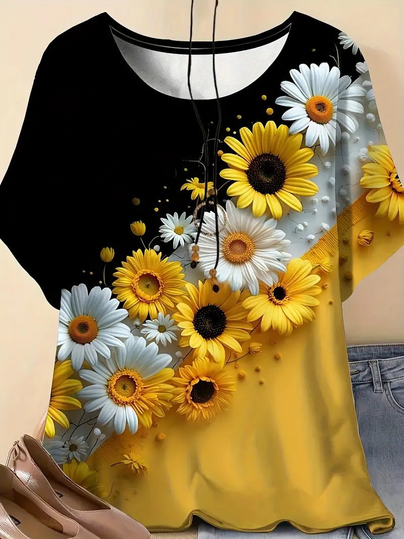 3D Print Casual Flower Tee for Everyday Wear